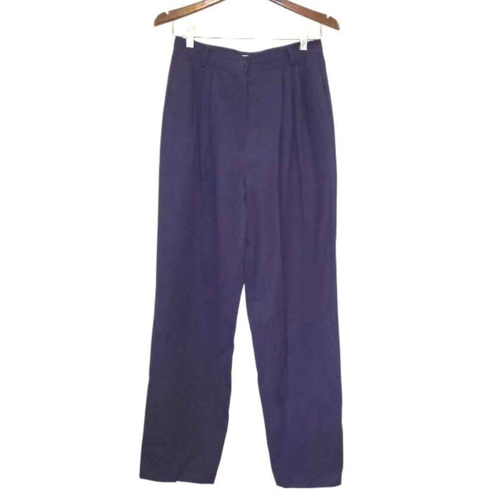 Women's Vintage Valentino Dark Navy Blue Wide Leg High Waist Career Pants 10